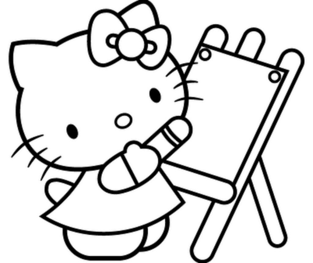 Gambar Mewarnai Hello Kitty Belajar