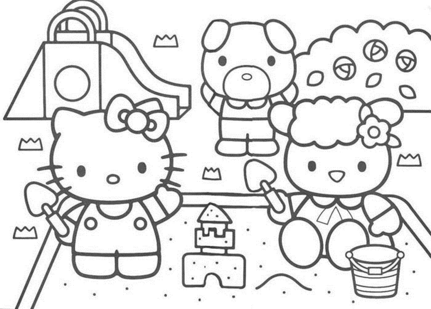 Gambar Mewarnai Hello Kitty Bermain