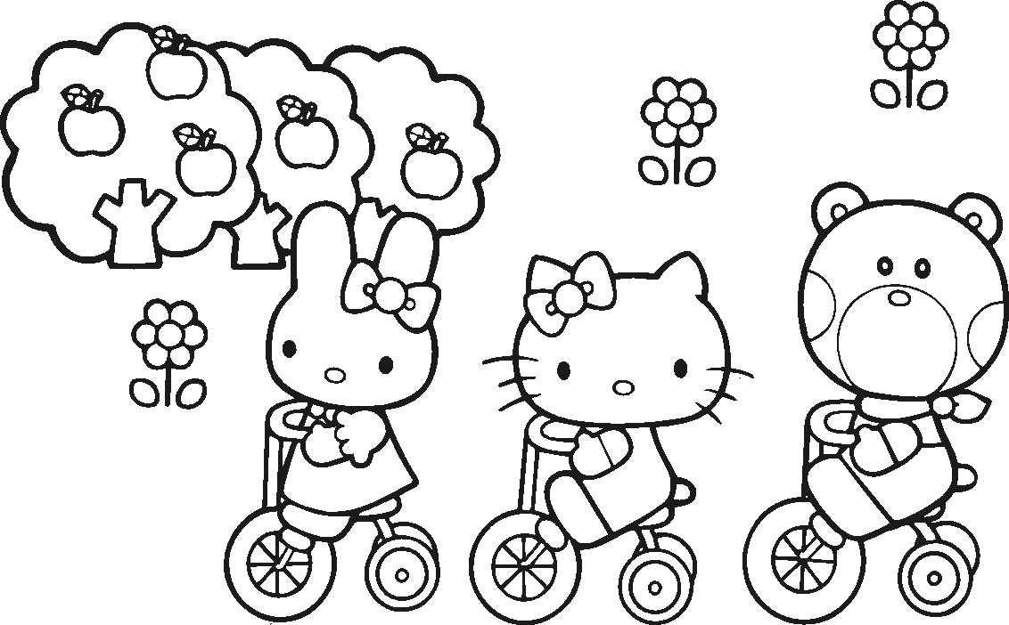 Gambar Mewarnai Hello Kitty Friends