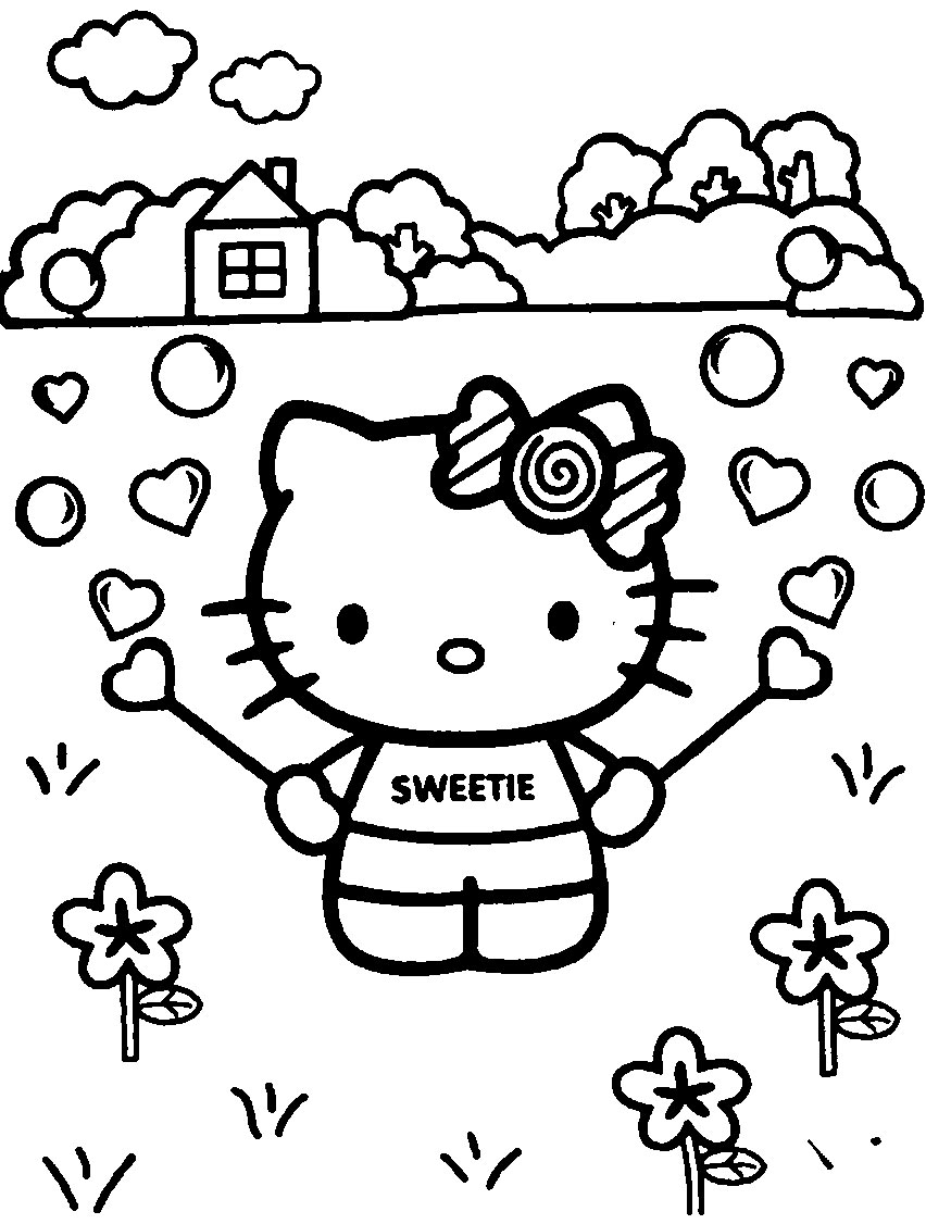 Gambar Mewarnai Hello Kitty Lucu