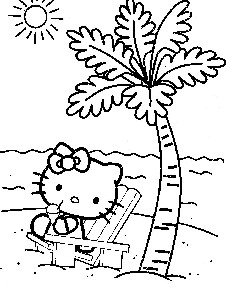 Gambar Mewarnai Hello Kitty Pantai