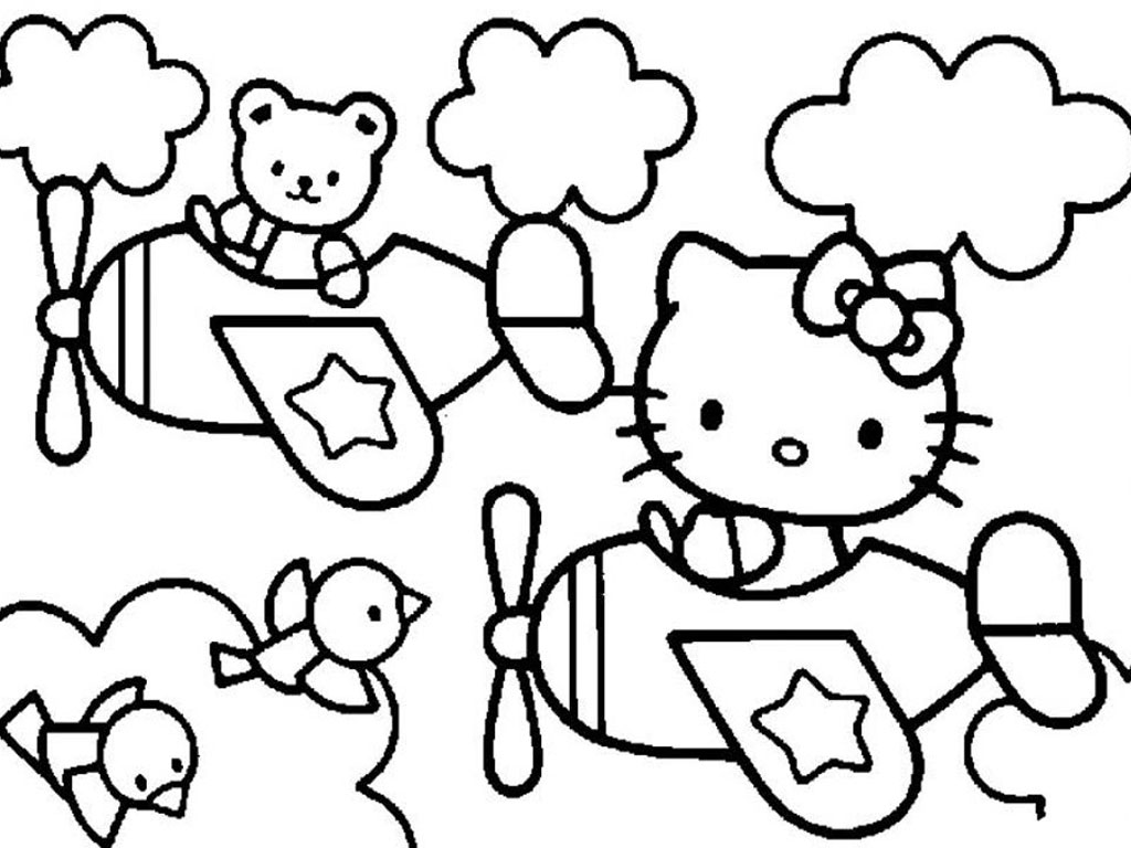 Gambar Mewarnai Hello Kitty Pesawat
