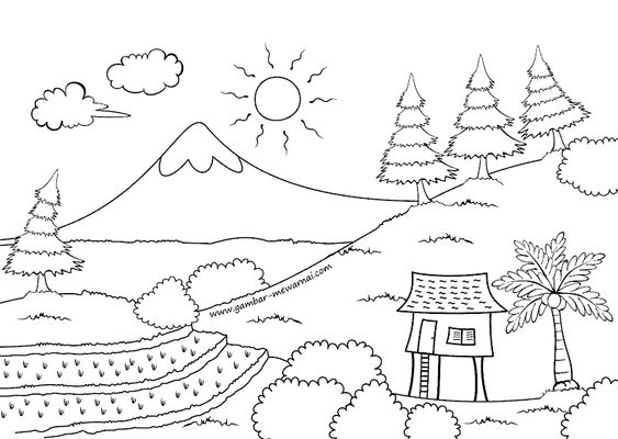 Gambar Mewarnai Gunung Untuk Anak SD TK Dan PAUD